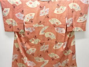 アンティーク　錦紗疋田に花扇模様長襦袢